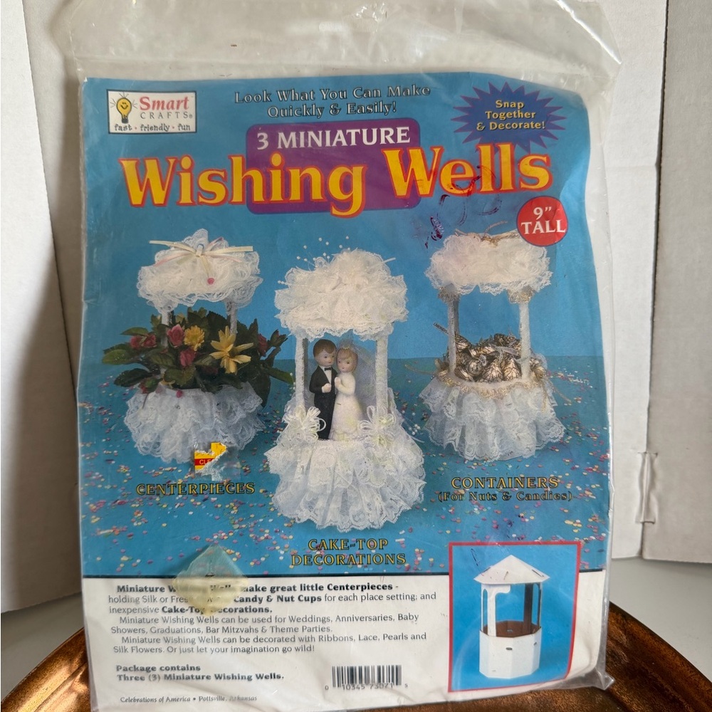 3 Miniature Wishing Wells Decorative Craft Kit - Blue Wedding